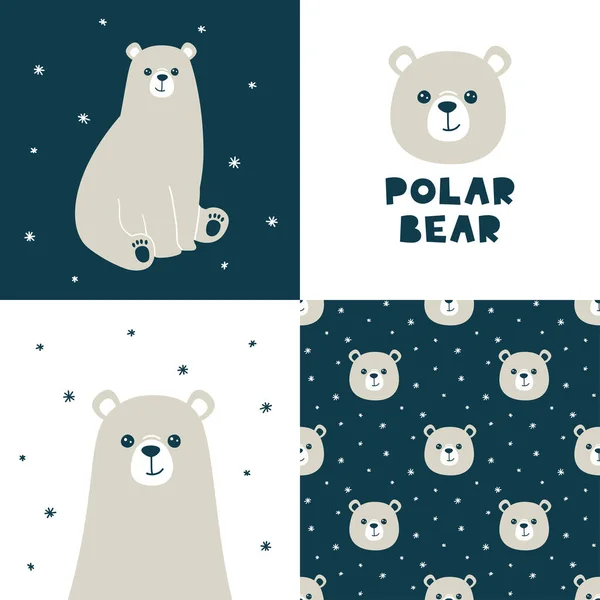 可爱的矢量收集与北极熊 无缝图案和动物图解 — 图库矢量图片