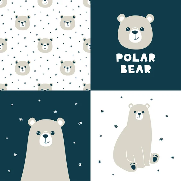 可爱的矢量收集与北极熊 无缝图案和动物图解 — 图库矢量图片