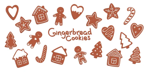 Vector Illustration Set Gingerbread Cookies Stickers Isolated White Background — Stock Vector