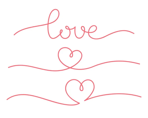 Lettering Text Love Heart Set Romantic Decorative Vector Elements Hand — Stockvektor