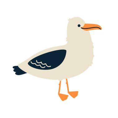Cute seagull character. Isolated on white background. Cartoon hand drawn vector illustration.