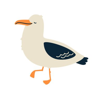 Cute seagull character. Isolated on white background. Cartoon hand drawn vector illustration.