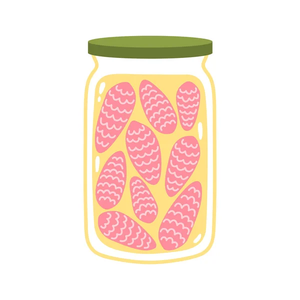 Healing Syrup Pine Cones Glass Jar Cute Cartoon Print Pastel — Vettoriale Stock