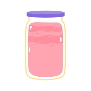 Jam in a glass jar. Cute cartoon print in pastel colors. Vector sweet dessert isolated on white background
