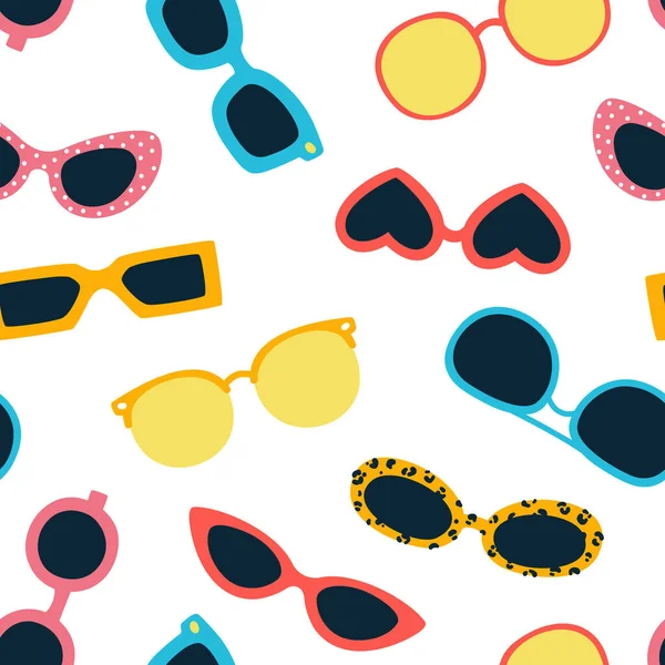 Vector Seamless Pattern Sunglasses White Background —  Vetores de Stock