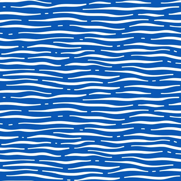 Vektörsüz Dalgalı Mavi Monokrom Deseni Soyut Doğrusal Deniz Dalgaları — Stok Vektör