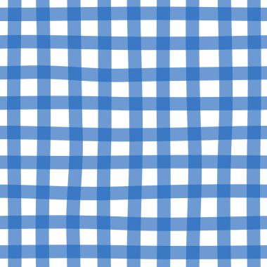 Vektör kareli masa örtüsü mavi monokrom dikişsiz desen. Kawaii geçmişi