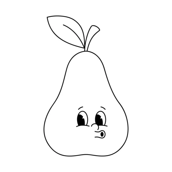 矢量漫画复古吉祥物单色的梨树插图 50年代的老式动画风格 山体被白色的背景隔开了 — 图库矢量图片