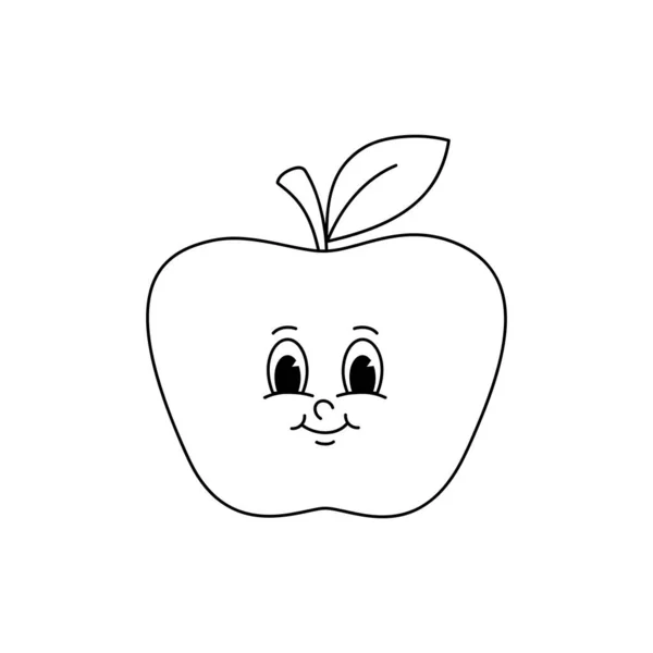 矢量漫画复古吉祥物单色苹果插图 50年代的老式动画风格 山体被白色的背景隔开了 — 图库矢量图片