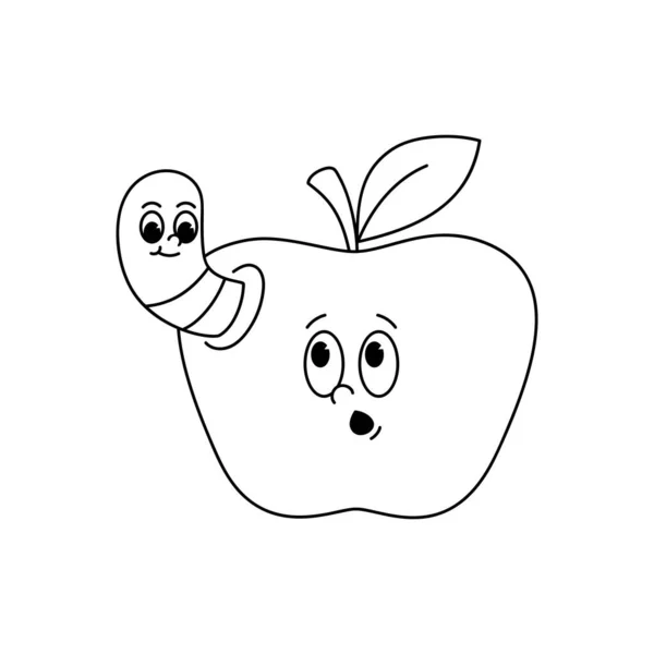 Vektor Tecknad Retro Maskot Monokrom Illustration Ett Äpple Med Mask — Stock vektor