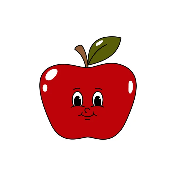 Vector Cartoon Retro Maskottchen Farbabbildung Apfel Animation Vintage Stil Der — Stockvektor