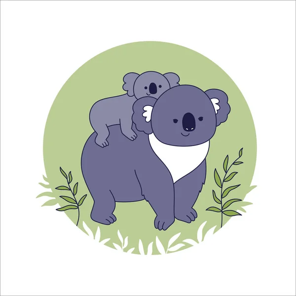 Vektorová Ilustrace Roztomilých Postav Koala Maminka Dítě Izolované Bílém Pozadí — Stockový vektor