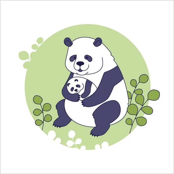 Ilustração Vetorial Personagens Bonitos Panda Mãe Bebê Isolado Fundo Branco —  Vetores de Stock