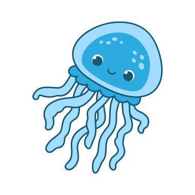 Şirin hayvan denizanası. Vektör çizimi. Çizgi film karakteri beyaz bir arkaplanda el çizimi ve izole edilmiştir..