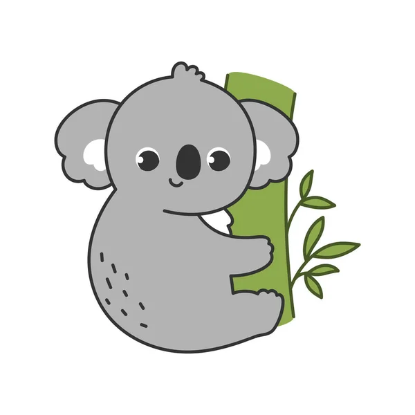Schattig Dier Koala Een Tak Vector Illustratie Het Stripfiguur Met — Stockvector