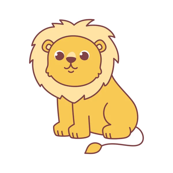 Cute Animal Lion Vector Illustration Cartoon Character Hand Drawn Isolated — Stock Vector