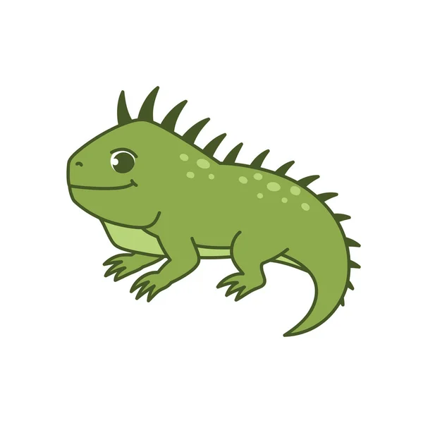 Lindo Animal Iguana Ilustración Vectorial Personaje Dibujos Animados Está Dibujado — Vector de stock