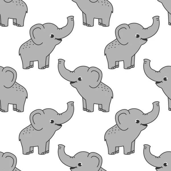 Векторный Бесшовный Узор Симпатичным Слоном Белом Фоне Рисунок Персонажа Животного — стоковый вектор
