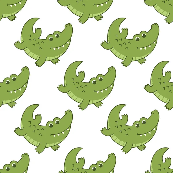 Vektornahtloses Muster Mit Niedlichem Krokodil Auf Weißem Hintergrund Animal Charakter — Stockvektor