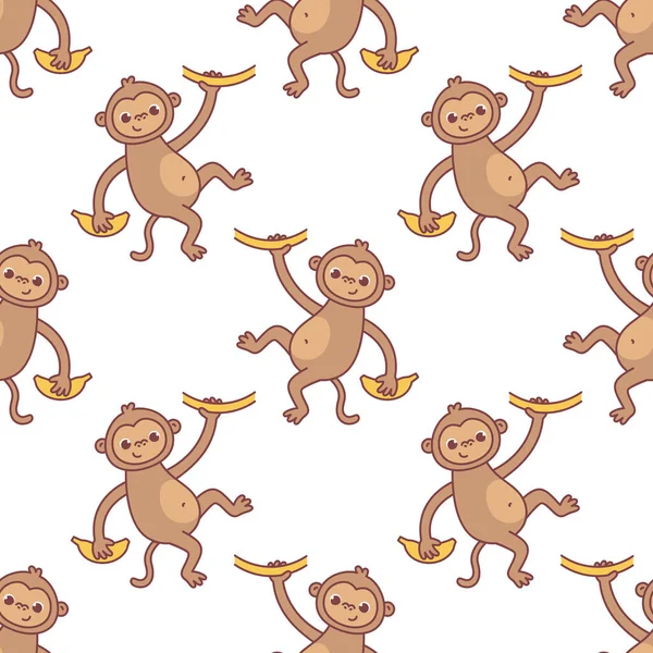 Vektor Bezešvé Vzor Roztomilé Opice Bílém Pozadí Zvířecí Znak Ilustrace — Stockový vektor