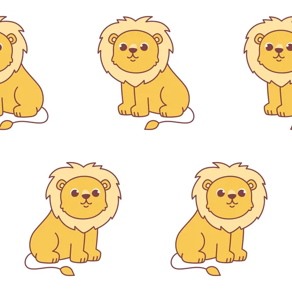 Modèle Vectoriel Sans Couture Avec Lion Mignon Sur Fond Blanc — Image vectorielle