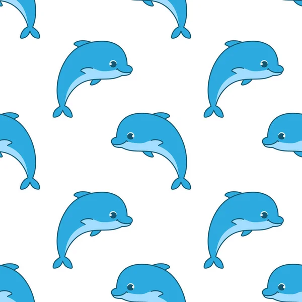 Vector Seamless Pattern Cute Dolphin White Background Animal Character Illustration — Stock Vector