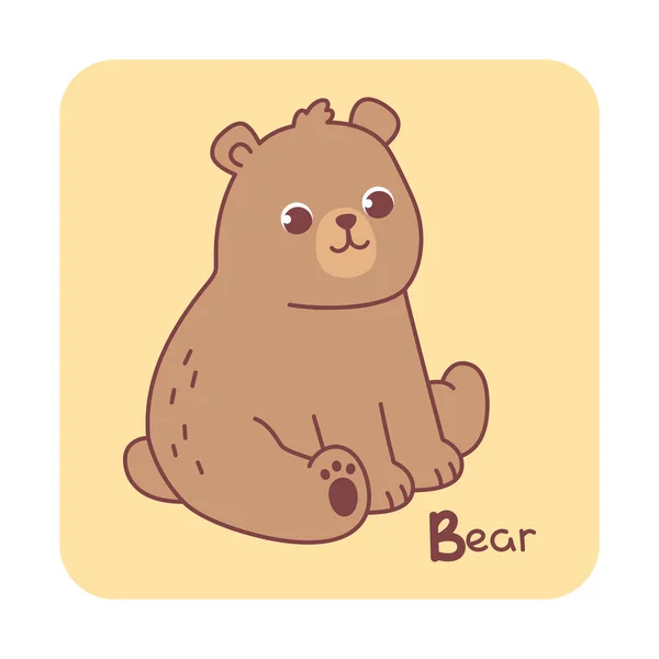 Vector Square Card Alphabet Cute Animal Kids Learning Letter Bear — Stock Vector