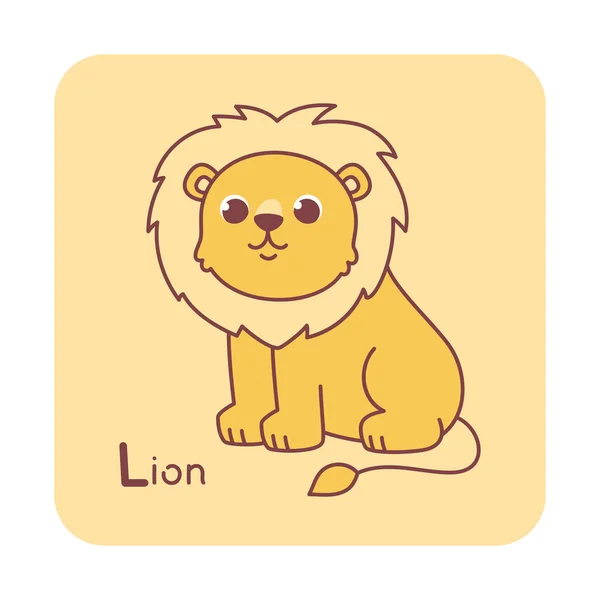 Vector Square Card Alphabet Cute Animal Kids Learning Letter Lion — Stock Vector