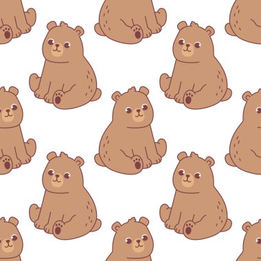 Beyaz arka planda sevimli bir ayı olan kusursuz bir şekil. Hayvan karakter çizimi el çizimi.