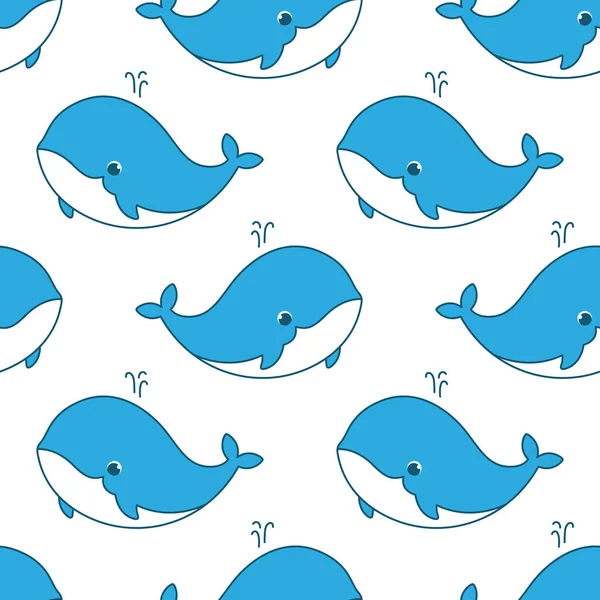 Vector Seamless Pattern Cute Whale White Background Animal Character Illustration — Stock Vector