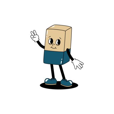 Vektör karikatür retro maskot renkli silgi çizimi. Eski tarz 30 'lu, 40' lı, 50 'li yılların animasyonları. Clipart beyaz bir arkaplanda izole edilir.