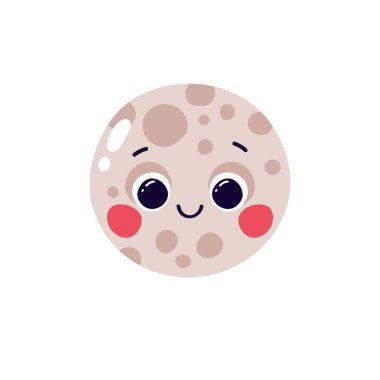 Beyaz arkaplanda izole edilmiş şirin ay karakter vektör illüstrasyonu