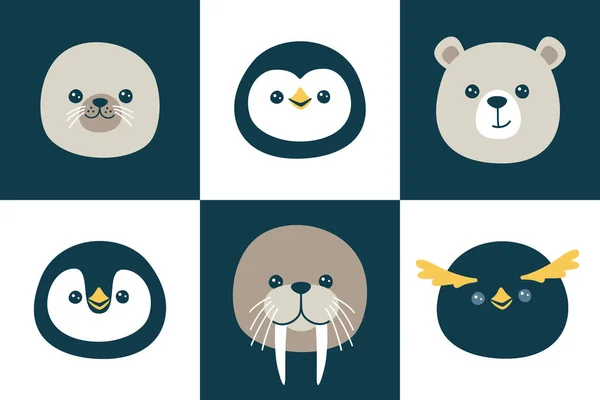 Wektor Ilustracja Cute Kagańców Zwierząt Arktycznych Pingwiny Niedźwiedź Polarny Foka Ilustracja Stockowa