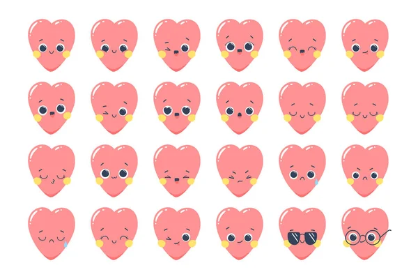 Sada Vektorových Ilustrací Emotikon Srdce Různými Emocemi Izolovaných Bílém Pozadí Stock Vektory