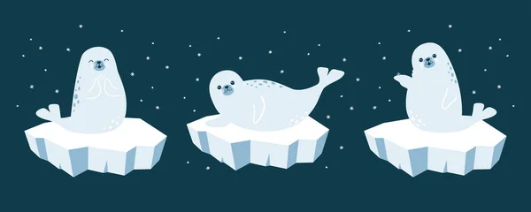 Vektorová Ilustrace Roztomilých Kožešinových Tuleňů Ledovcích Stock Vektory