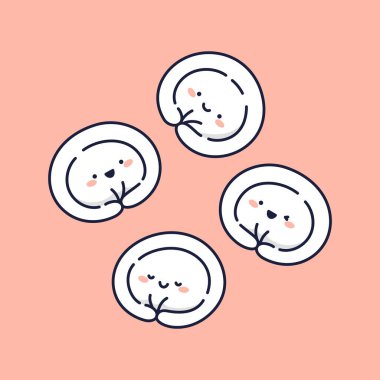 Pembe arka planda sevimli kawaii hamur köftesi karakterleri.