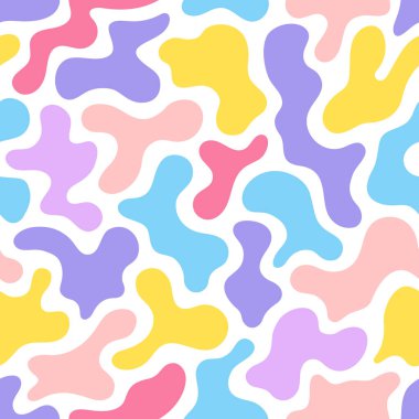 Renkli pastel şekilleri ve benekleri olan soyut, pürüzsüz bir şekil.