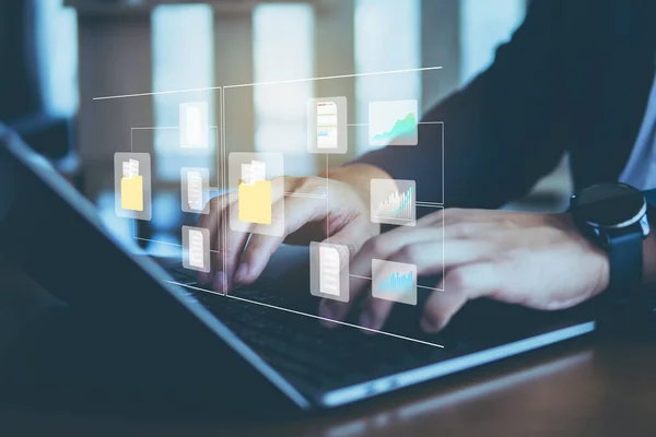 İş ve veri yönetimi konsepti, yönetim ve kontrol verileri çevrimiçi, teknoloji veri ağı, İş çevrim içi ve finans, Çalışma akışı, Kayıt yönetimi,