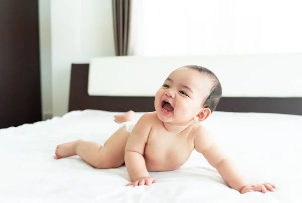 Baby Smile Little Boy Lying Bed Small Child Wandering — Stock Photo, Image