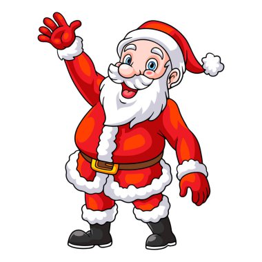 Çizgi film Noel Baba el sallaması beyaz arka planda izole edildi