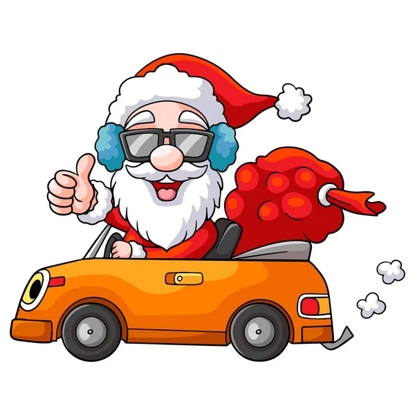 Мультфільм Санта Клаус Кермом Автомобіля Щоб Відправити Подарунки Ізольовані Білому — стоковий вектор