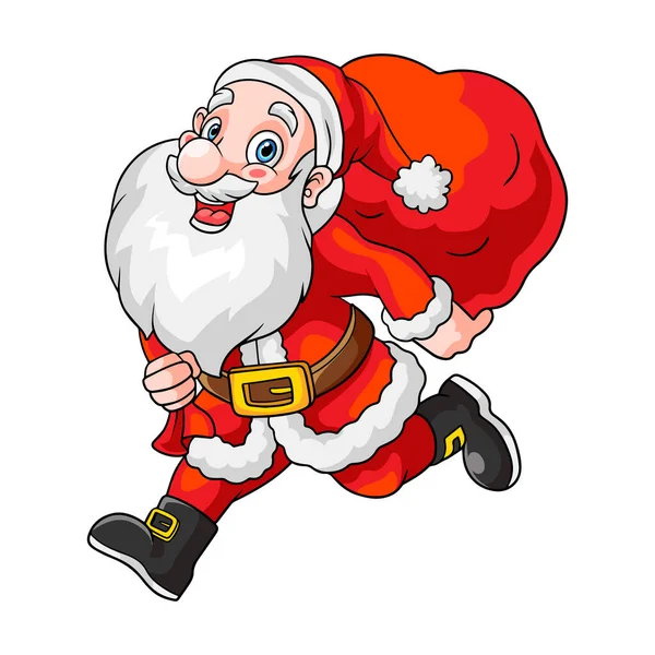 Мультфильм Санта Клаус Работает Подарочным Мешком Изолированы Белом Фоне — стоковый вектор