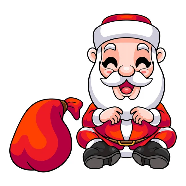 Карикатура Санта Клаус Сидит Улыбается Изолирован Белом Фоне — стоковый вектор