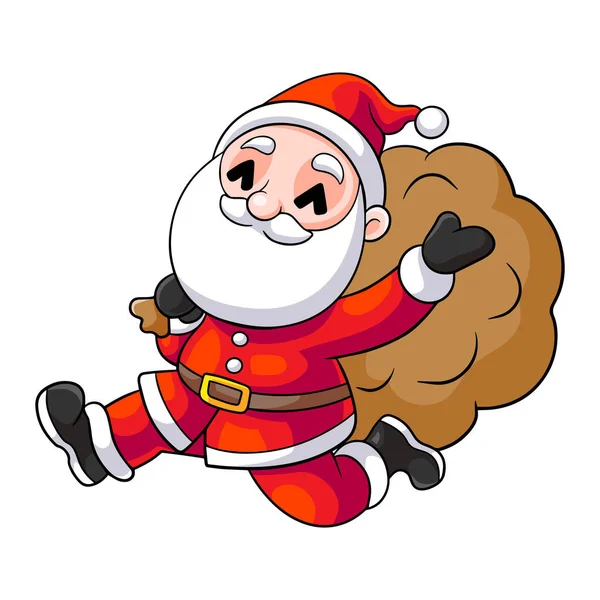 Санта Клаус Бегает Мешком Подарков — стоковый вектор
