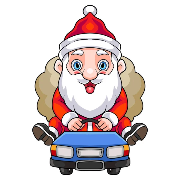 Мультфильм Санта Клаус Рулем Автомобиля Отправки Подарков — стоковый вектор