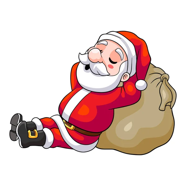 Мультфильм Санта Клаус Спит Подарочном Мешке — стоковый вектор