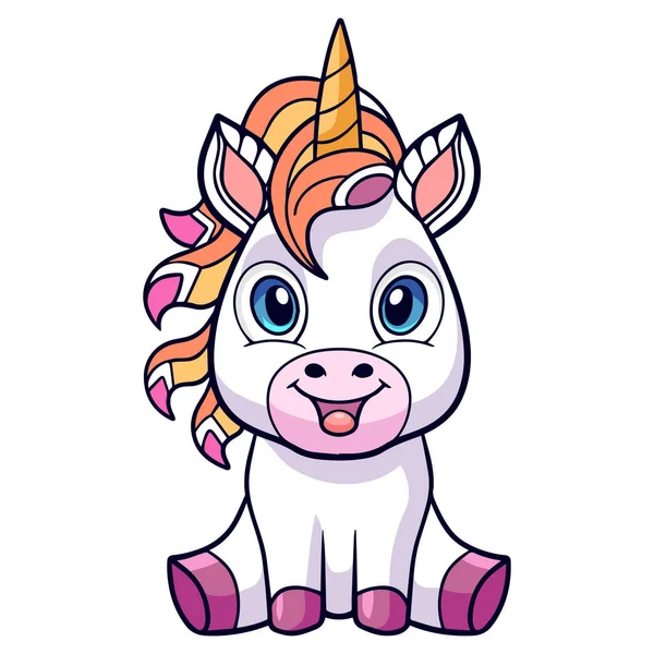 Colorful Cute Unicorn Cartoon Mandala Arts Isolated White Background — Stock Vector