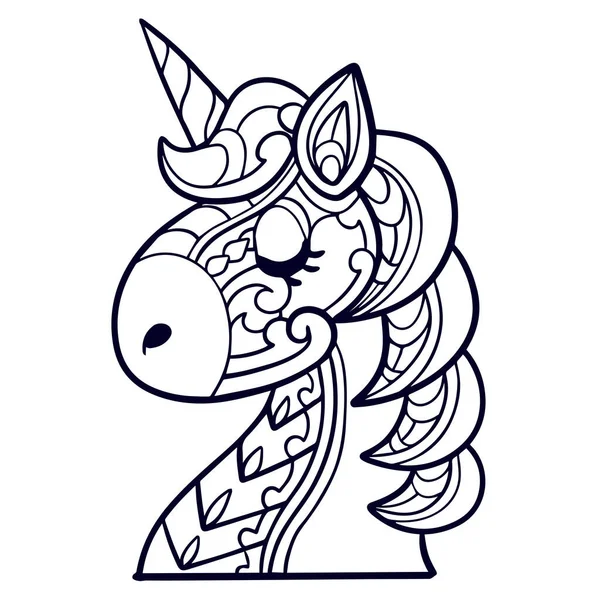 Carino Unicorno Cartoni Animati Mandala Arti Isolato Sfondo Bianco — Vettoriale Stock
