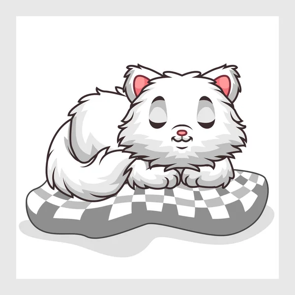 Kreskówki Ładny Kot Śpi Poduszce Izolowane Białym Tle — Wektor stockowy