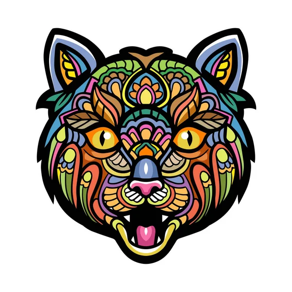 Kolorowy Kot Głowa Mandala Sztuka Izolowane Białym Tle — Wektor stockowy